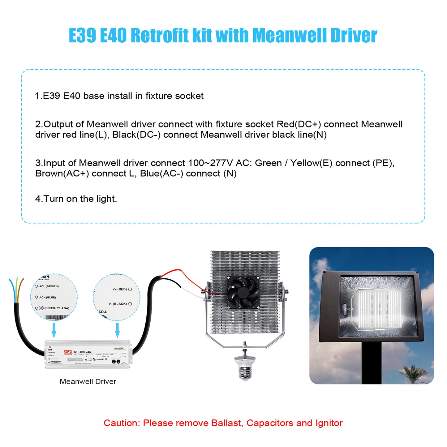 LED RETROFIT KITS 150W 5000K WITH LENS 100-277VAC