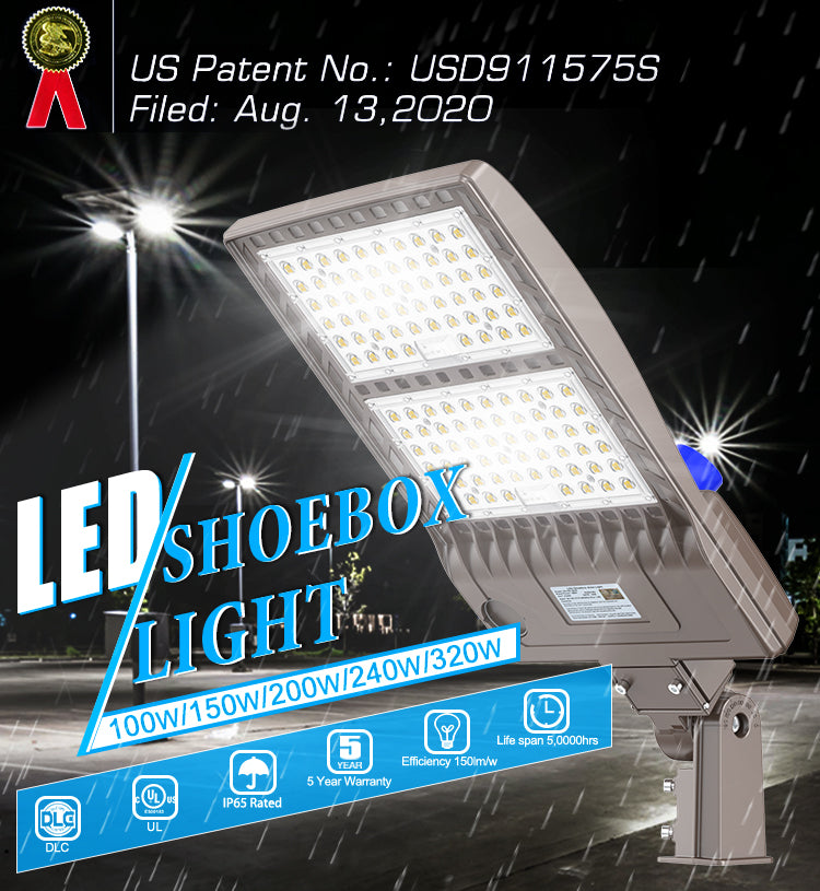 LED SHOEBOX LIGHT 150W,5000K,277-480VAC, A BRACKET(SLIP FITTER)