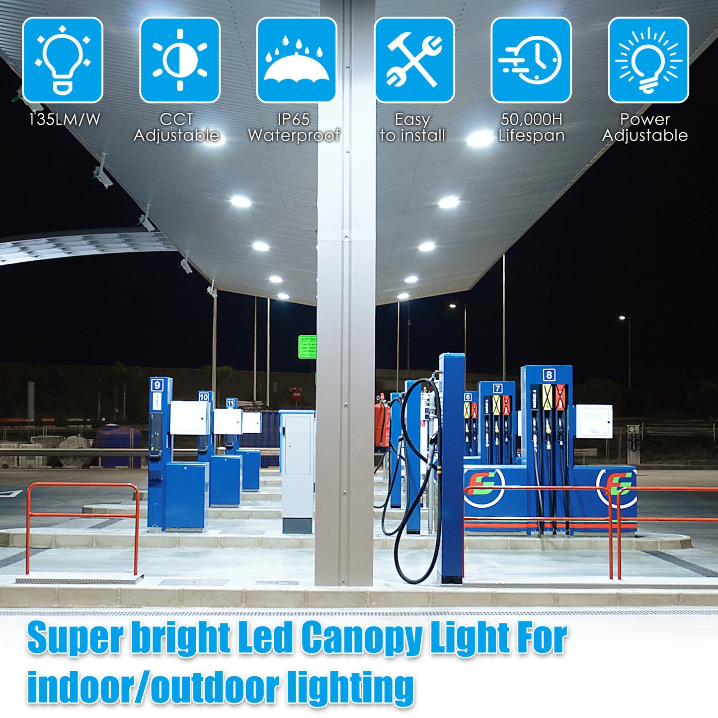 LED CANOPY LIGHT 60W/48W/36W TUNABLE CCT 4.5/5/5.7K 100-277VAC WITH BUILT-IN PHOTOCELL