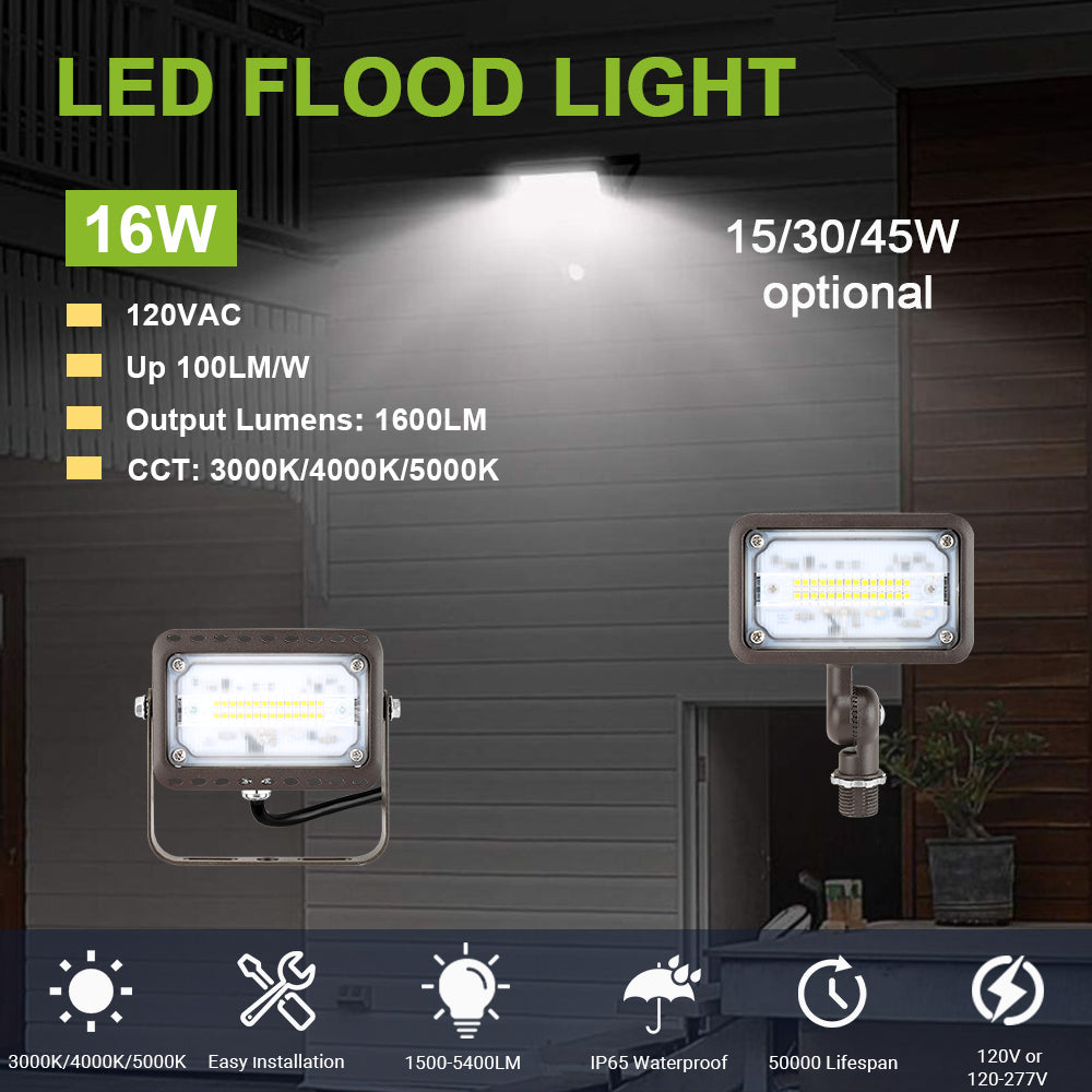 LED KNUCKLE FLOOD LIGHT 15W 5000K 100-277VAC