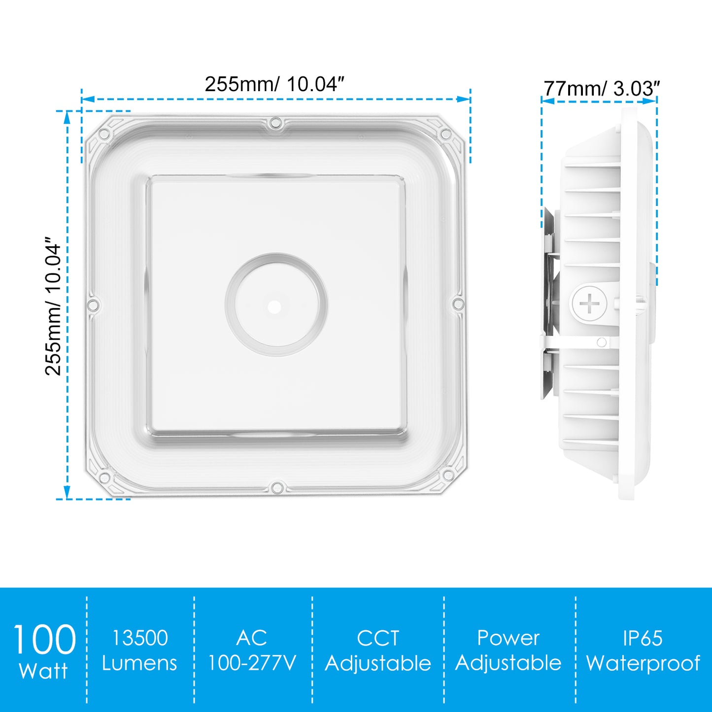 LED CANOPY LIGHT 60W/48W/36W TUNABLE CCT 4.5/5/5.7K 100-277VAC WITH BUILT-IN PHOTOCELL